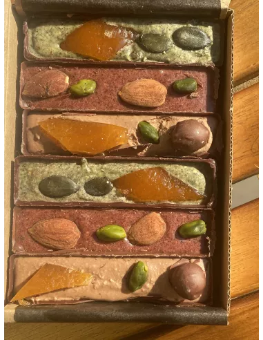 bouchées pralinés : Noisette, Framboise, Courge