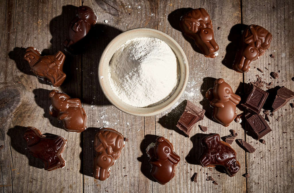 Ingrédients pour transformer du chocolat noir en chocolat au lait sur un plan de travail